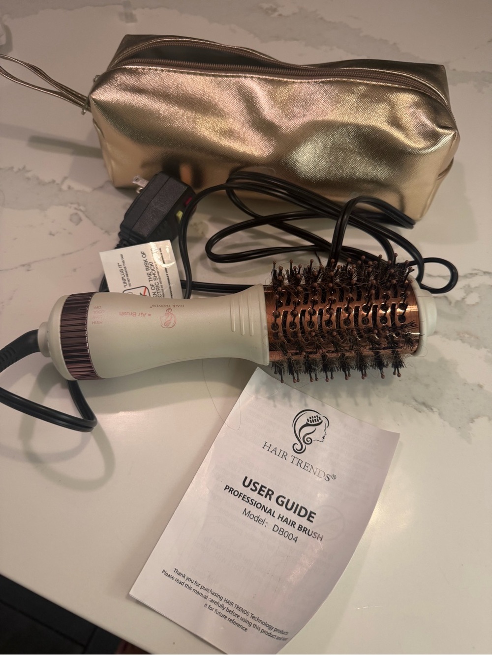 Gold Hot Air Round Styling Brush with Matching Pouch - Gold